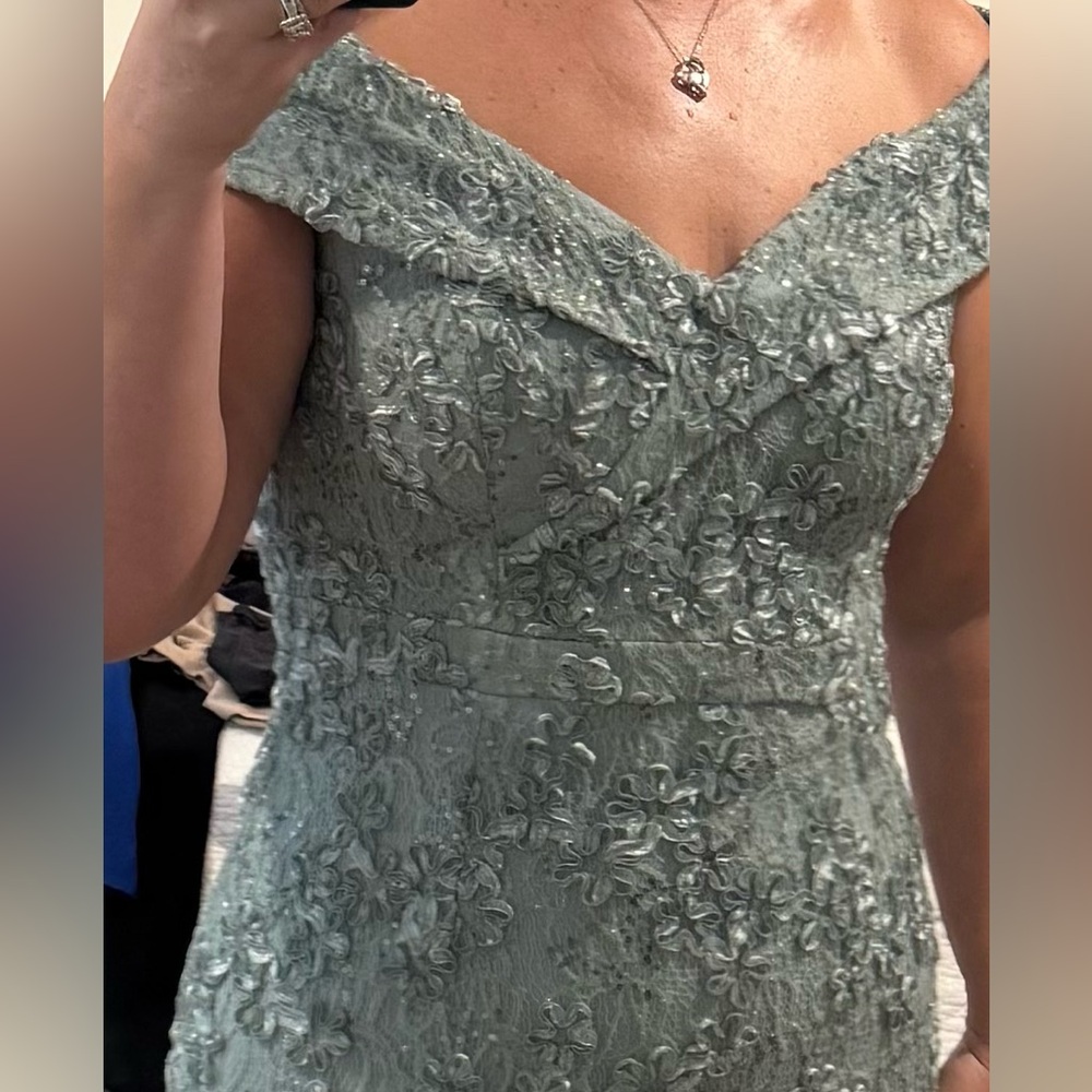 Xscape Floral Lace Dress in Light Green